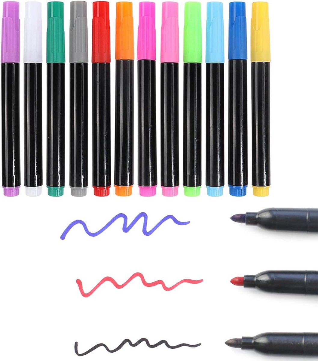 Krijtstiften voor schoolbord en ramen - Afwasbare 12-pack kleurrijke krijtmarkers