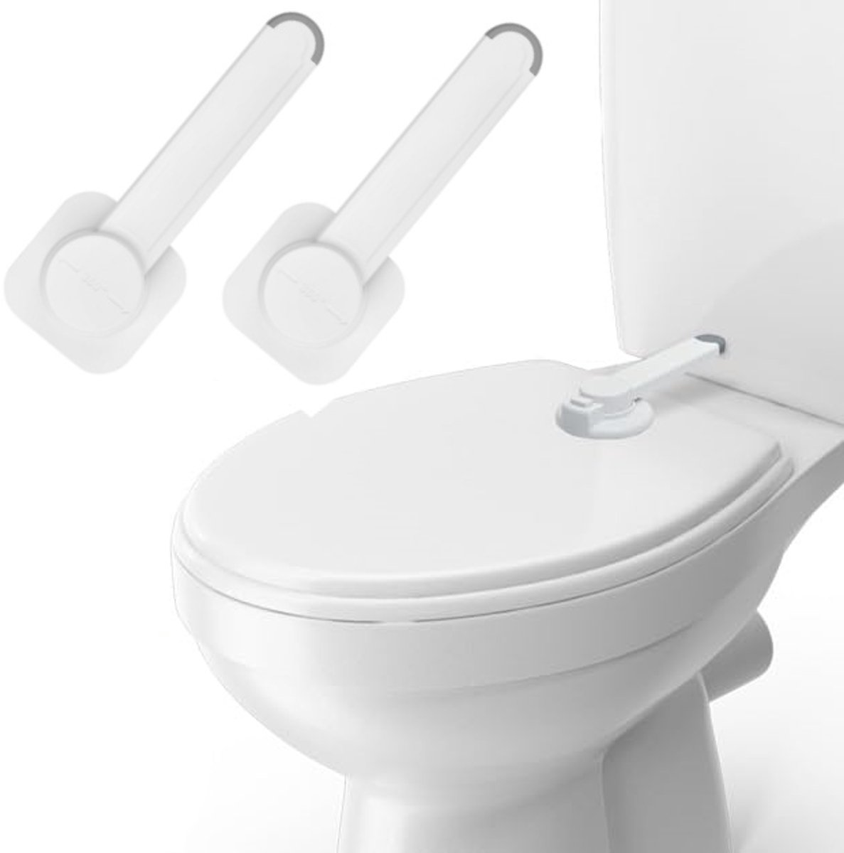 Image of 2 stuks Babyveilige toiletsloten - Toiletsloten - Babyproof Toiletdeksel Slot met Arm - Kinderbeveiliging - voor Badkamer en Toilet - Gebroken Wit(21.5*8.5*3.5cm)