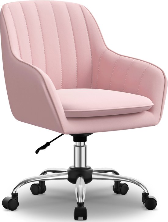 Hiaonyx Bureaustoel-Ergonomische bureaustoel-bureaustoelen voor volwassenen-Dubbel gelaagd zitkussen-360 graden draaibaar-Metalen onderstel-Grijs-Roze