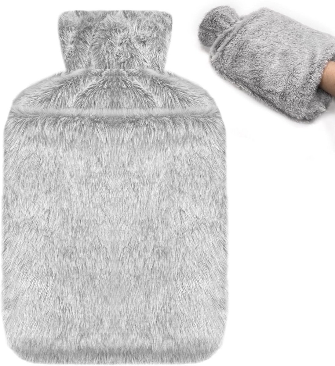 Warme waterkruik met luxe imitatiebont hoes - 2L lekvrije warmwaterzak voor pijnverlichting en warmte