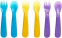 Zes kleurveranderende lepels en vorken: blauw/blauw, geel/geel, paars/paars.