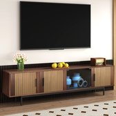 TV-kast - lowboard met gesneden textuur - TV-meubel met LED-lichtstrip en deur van gehard glas