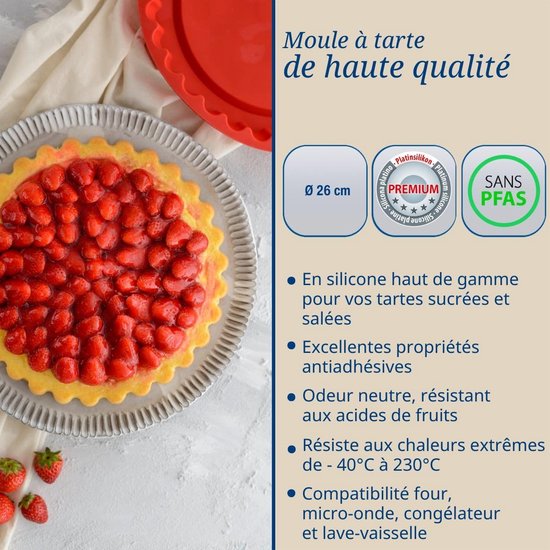 Relaxdays bakvorm taartbodem siliconen, voor quiche, taart, fruittaart, vaatwasbestendig & hittebestendig, 25 cm, rood