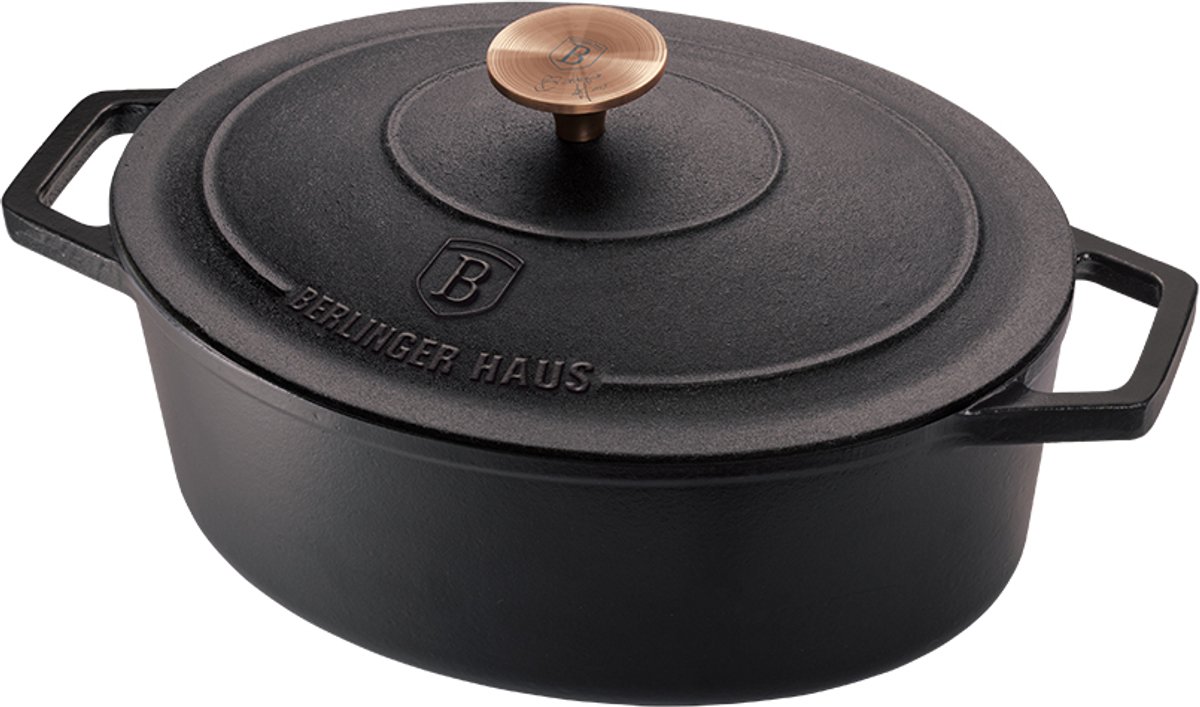 Berlinger Haus 6518 - Gietijzeren braadpan - Black rose collection - 32 cm - zwart ovaal