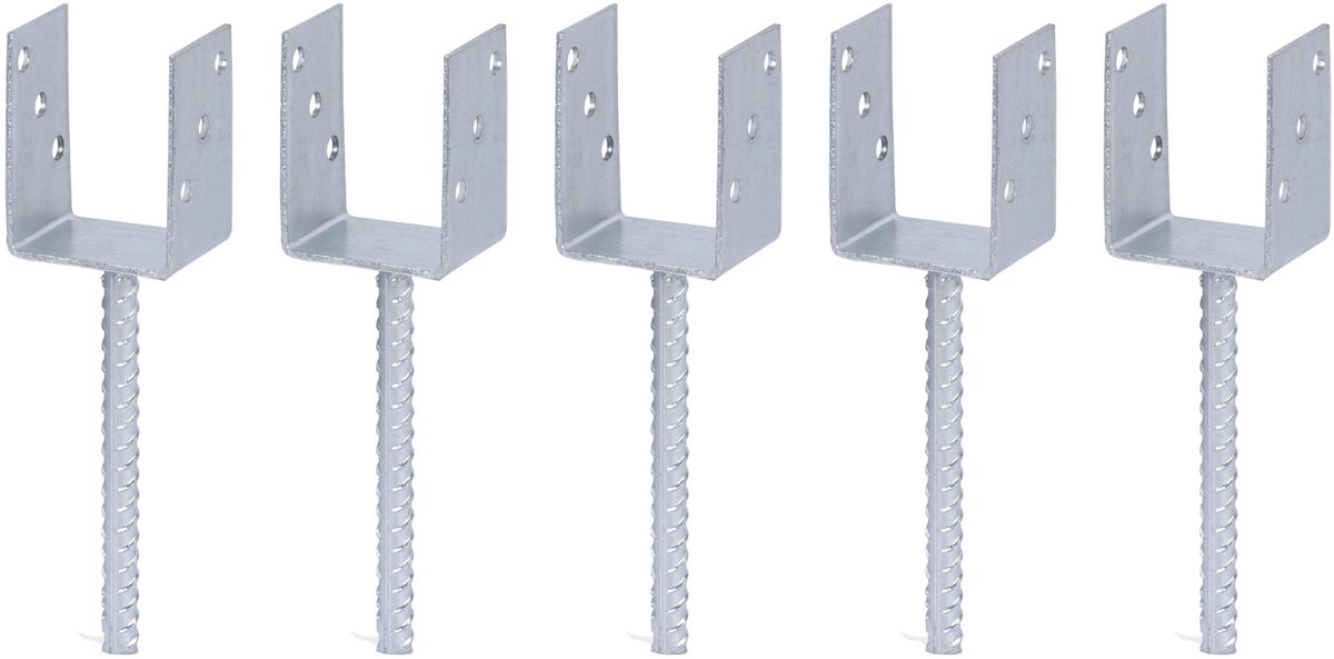 Alberts 215040 U-paalhouder | met betonanker van wapeningsstaal | thermisch verzinkt | vrije breedte 81 mm | lengte betonanker 200 mm | set van 5