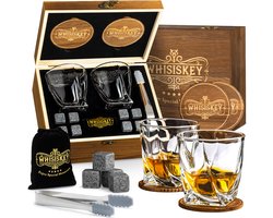 Whisiskey Luxe Whiskey Set - Incl. 2 Whiskey Glazen, 8 Whiskey Stones, 2 Onderzetters, Fluwelen Opbergzak, Opbergbox - Whisky Geschenkdoos - Glas - Herbruikbare IJsblokjes Image