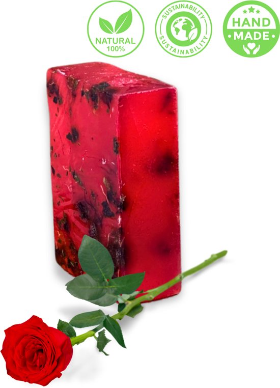 De Vitamineshop - Zeep - Natuurlijke Rozen Zeep Blok - Met Echte Rozenblaadjes – 100% Natuurlijke & Handgemaakte Verzorgingszeep - Handzeep - Douchezeep - Moederdag - Gift - Cadeau - 120 gr