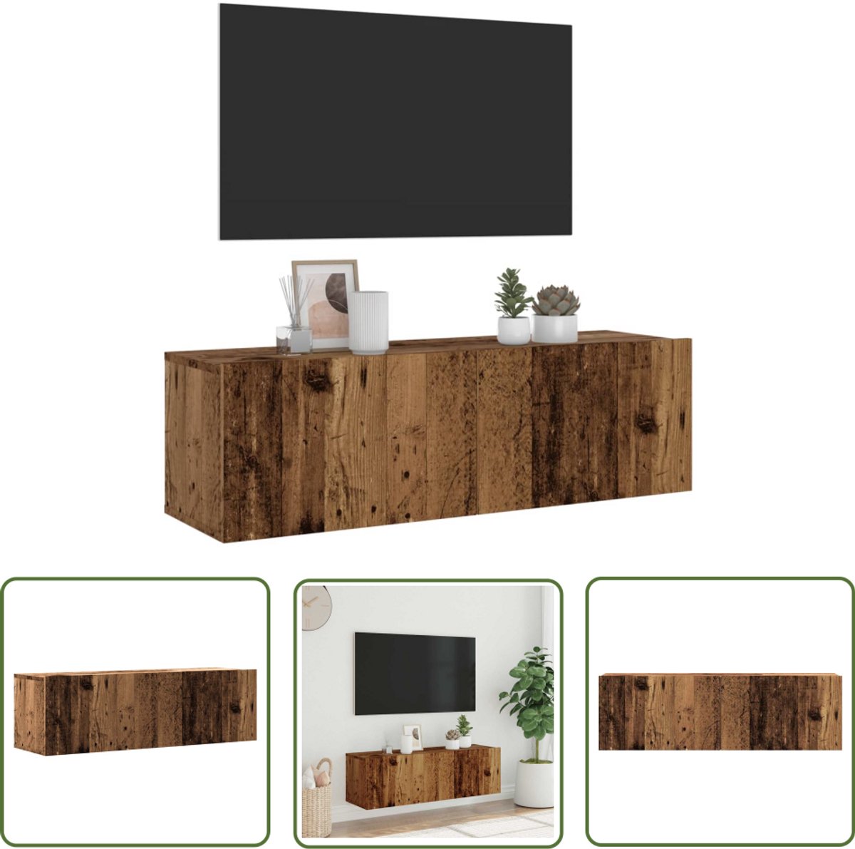 vidaXL Tv Kast - Tv Meubel - Tv-wandmeubel 100x30x30 cm bewerkt hout oud houtkleurig - Houten Tv Stand - Salontafel - Living Room Furniture