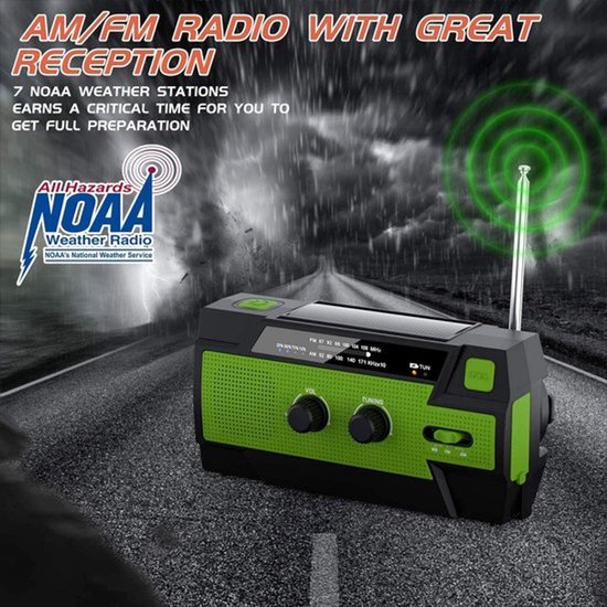 Radio de Secours Solar à Batterie et à Manivelle - Kit d'Urgence - Radio de Survie Portable - 4000 mAh - Powerbank Energie Solaire - Radio de Chantier - Lampe de Poche - Rouge