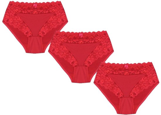 Lot de 3 slips taille femme JC avec dentelle H805 Rouge - Taille XL