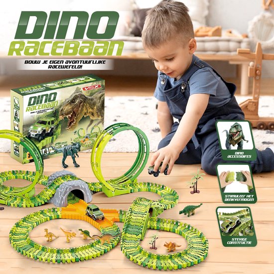Vertrex 260-delige Dinosaurus Racebaan XXL - Dino Speelgoed - Met 2x Zelfrijdende Safari Auto