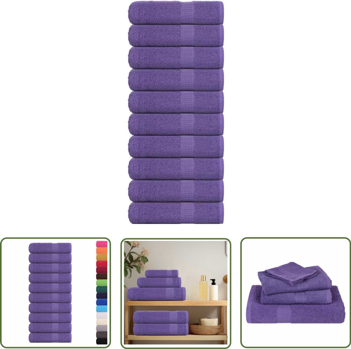 The Living Store Douchehanddoeken 10 st 70x140 cm 360 g/m² 100% katoen paars - Badhanddoeken - Katoen Handdoeken - Handdoekenset - Douchedweilers - Badlinnen