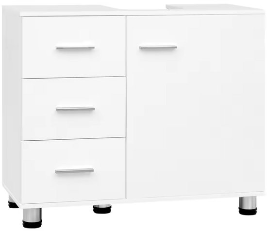 J&R Badkamerkast - Kastje badkamer - Wastafel kast - Kast met lades - Badkamer meubel - Verstelbare planken - Hout - Wit - 70x60x30cm