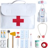 Coffret de 16 Jouets de docteur LiasToys - Houten Speelgoed durables pour Enfants - speelgoed de Docteur - Avec tablier et chapeau