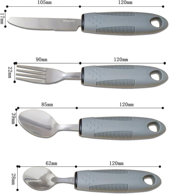 Bestek set - Verdikt handvat - Verdikt bestek - Aangepast bestek - Comfortabele soft grip - Modern - Set - Tril bestek - Grip bestek - Grijs van Able2 — afbeelding 5