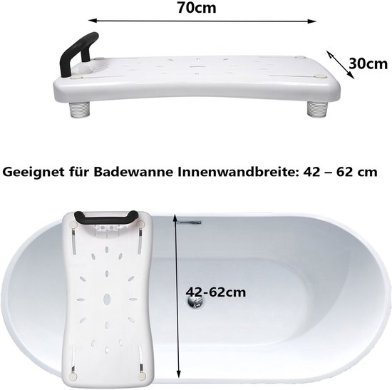 Badplank Badkuipzitje - Lichtgewicht Zitbank 70cm met Anti-Slip en Maximaal 150kg Draagvermogen, Zwarte leuning van Merkloos — afbeelding 4