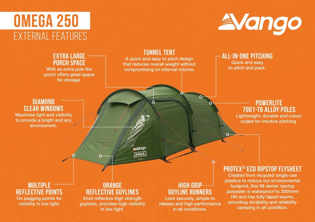 VANGO - tent - koepeltent - lichtgewicht - kamperen - Omega 250 - Forest Green – foto 6