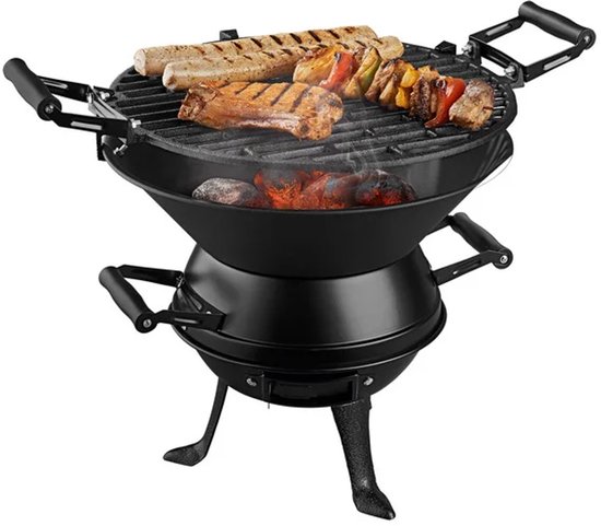 GRILLMEISTER Houtskool BBQ Geemailleerd gietijzer - 3 standen grillrooster