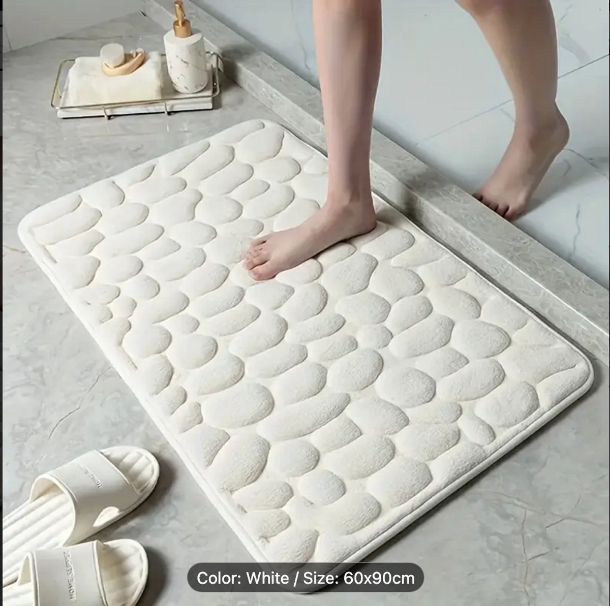 Badmat Antislip 60x90cm - 2 stuk badmat set - Water absorberende Badkamermat - Wasbare Douchemat - Sneldrogend zachte comfortabele badmat met uitstekende absorptie - Wit
