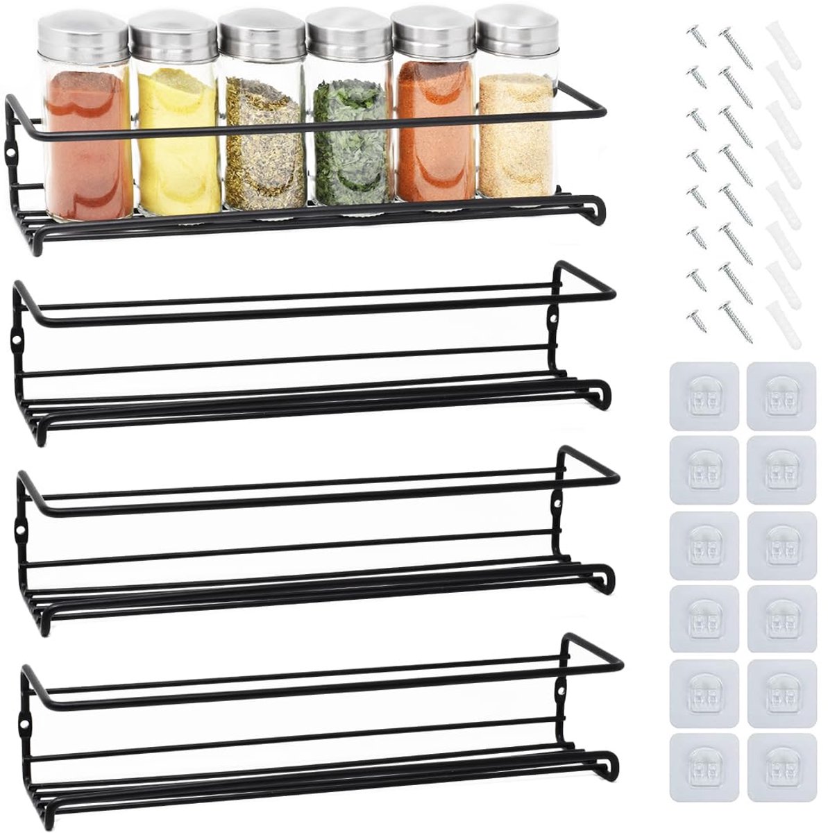 Unyqoos ® Kruidenrek met Vier Niveaus voor Muurmontage en Vrijstaand Gebruik, Elegant en Functioneel Keukenrek