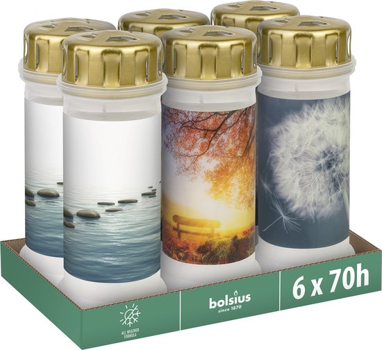 Bolsius - Herdenkingslicht - Wit met patroon - 6 stuks - 70 Branduren