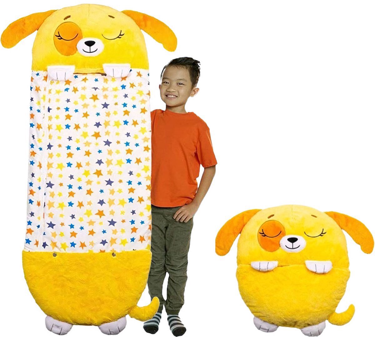 RS Goods Kinderslaapzak - 2 in 1 Kussen En Slaapzak - Slaapzak Voor Kinderen - Hond - Tot 9 jaar - Slaapzak Junior Tot 130cm Lichaamslengte - 130x70cm - Maat M