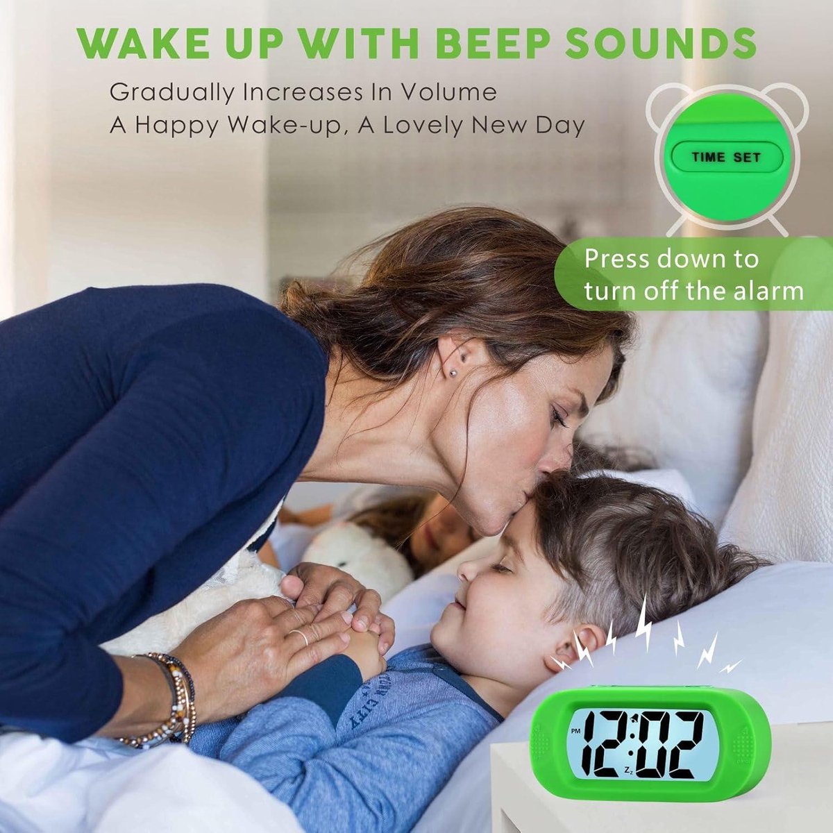 Digitale Wekker Klok - 24uurs wekker - Werkt Op Batterijen - Makkelijk Instelbaar Alarm met Snooze en licht Functie - Kinderwekker Reiswekker - Digitale LED Klok/Wekker - Trendy Wekker Met Snooze functie - Stevige Alarmklok - Groen — cadeau in Elektronica - foto 7