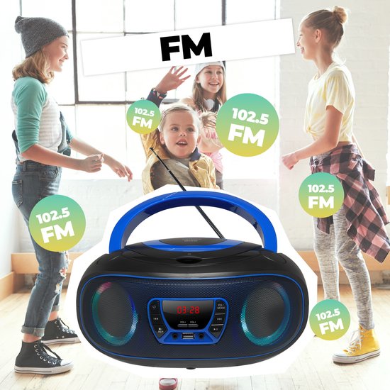 Denver Draagbare Radio CD Speler Kinderen - Bluetooth - Lichteffecten - Boombox - AUX - FM - TCL212BT - Blauw