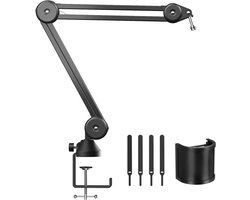 Famanu microfoonstandaard, verstelbare microfoonarm met ruimtebescherming, 3/8" tot 5/8" adapter