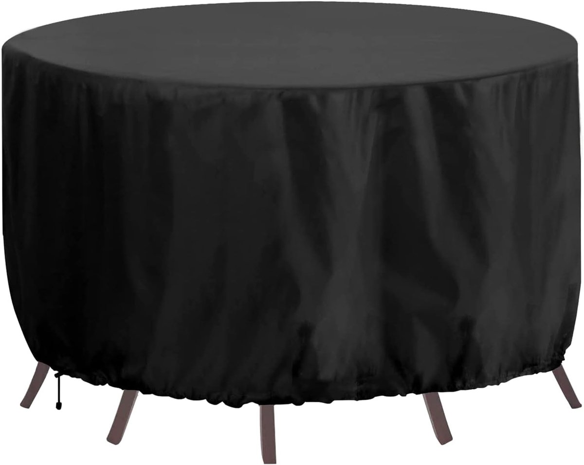 Famanu Tuinmeubelhoes, waterdicht, duurzaam, bijgewerkt 420D Oxford-weefsel, 130 x 71 cm, ronde tafelhoezen, rotan meubelhoezen voor meubelsets, zwart