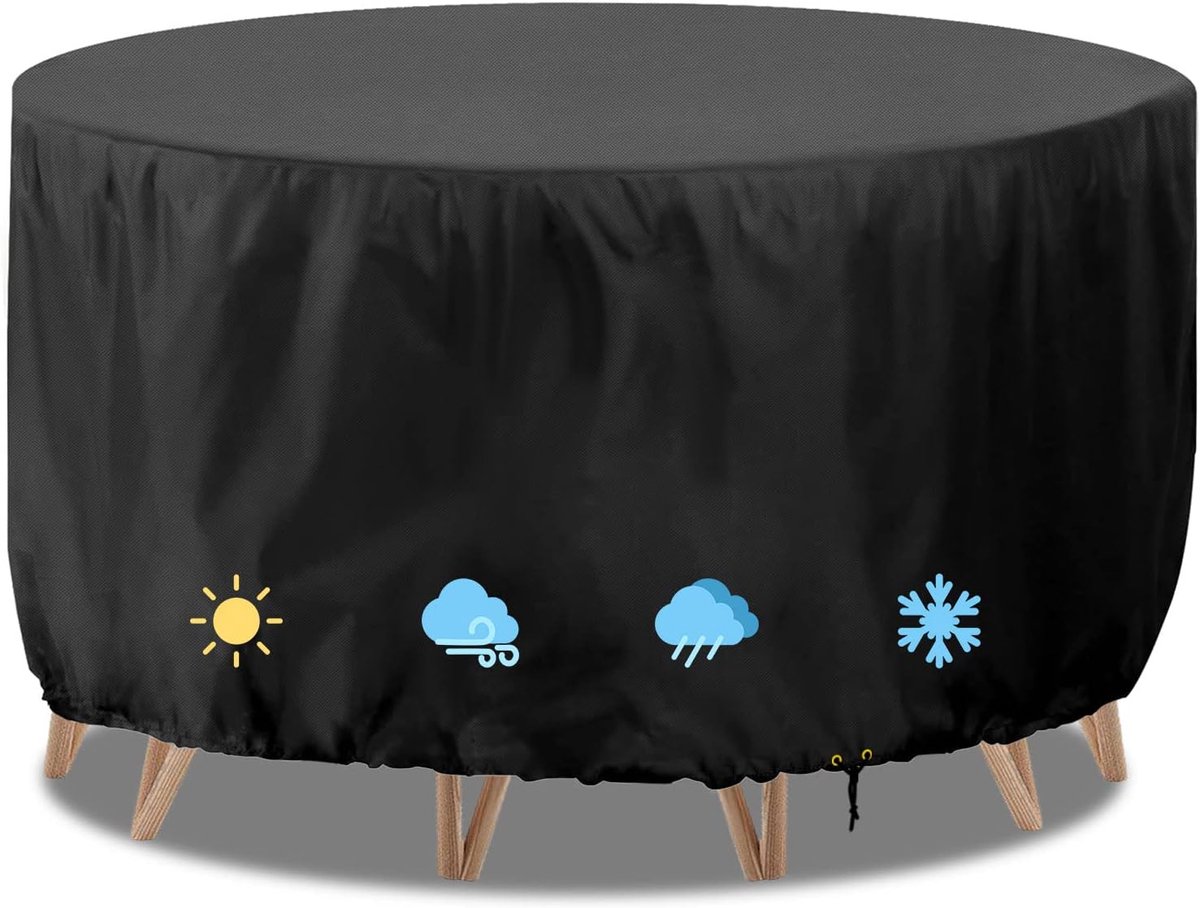 Famanu Tuinmeubelafdekking, robuuste terras-afdekking, 420D Oxford, 102 x 71 cm, met trekkoord, waterdicht, winddicht, anti-uv-terras, rond, zwart