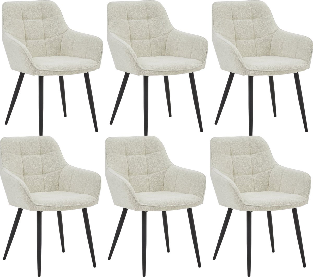 Colenis Oriana Eetkamerstoel - Set Van 6 - Wit - Bouclé - Industrieel