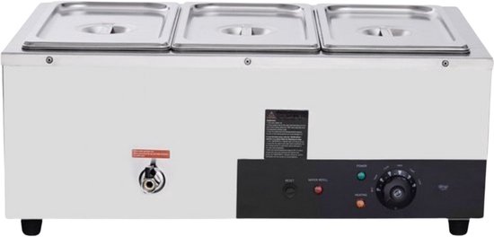 Foto: Buffetverwarmer chafing dish 3 x 8 8 liter warmhoudschalen elektrisch voedselverwarmer rvs 1500w buffetbakken incl deksels aftapkraan horeca