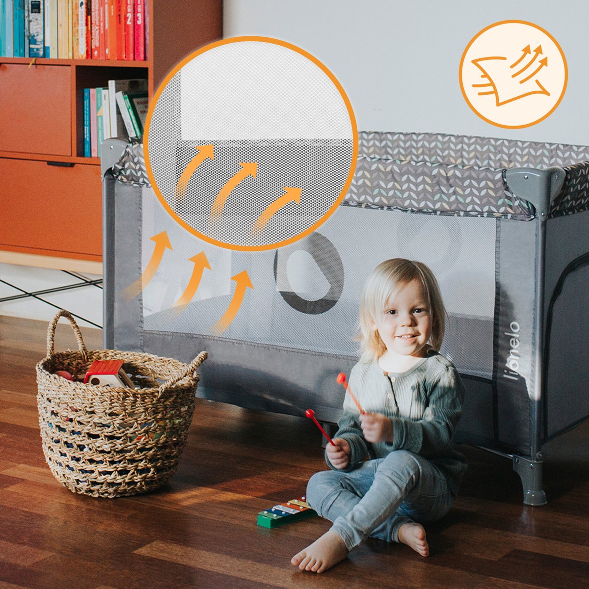 Campingbedje 3 in 1 - Baby Bed / Inklapbare Box / Reisbedje - 60x120 cm - 0-36 maanden / tot 15 kg - MET comfort MATRAS - Zij-ingang met rits - Wielen - Transporttas - Lionelo Stefi Babybed Babybox Ledikant thumbnail 5