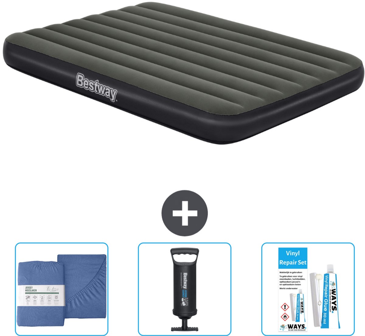 Bestway luchtbed - Twijfelaar- 137 x 191 x 25 cm - Groen - Inclusief Hoeslaken - Pomp en Reparatieset