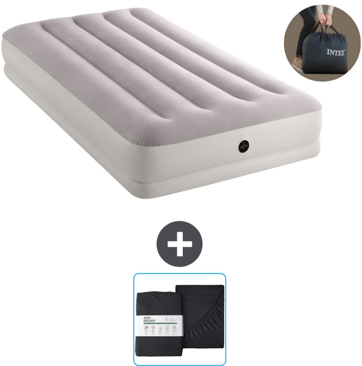 Intex Luchtbed - 1-Persoons - 99 x 191 x 30 cm - Grijs - Inclusief pomp en Hoeslaken