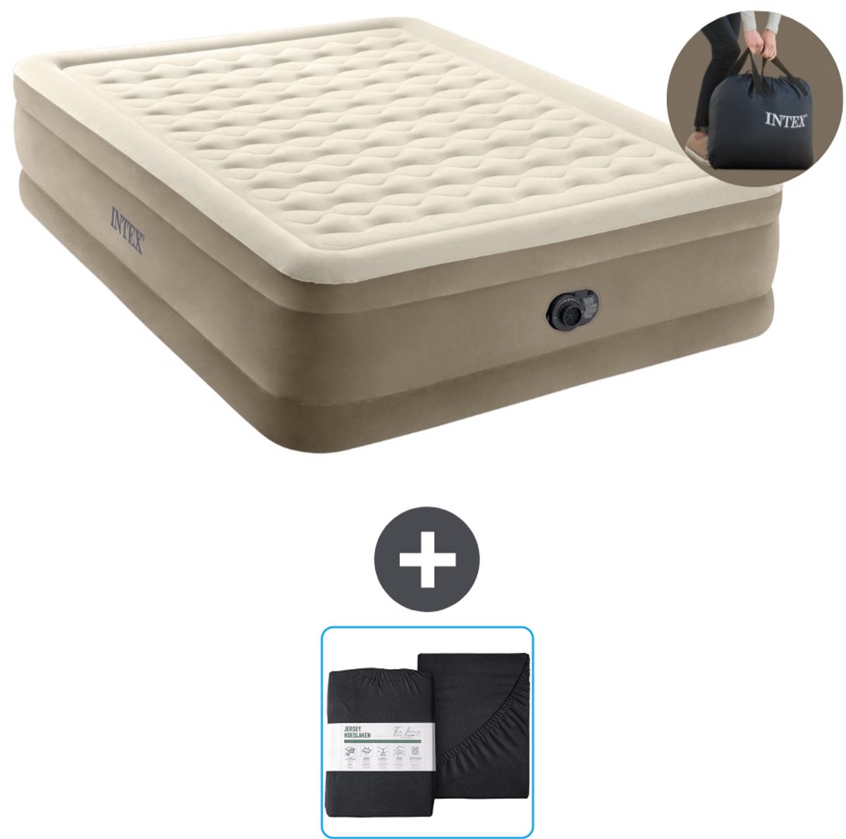 Intex Luchtbed - 2-Persoons - 152 x 203 x 46 cm - Beige - Inclusief pomp en Hoeslaken