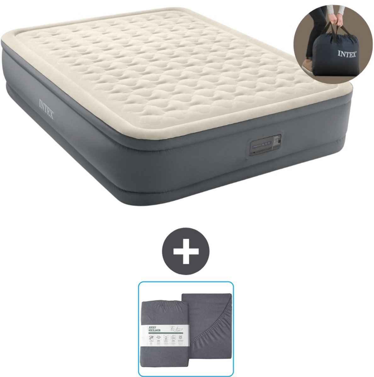 Intex Luchtbed - 2-Persoons - 152 x 203 x 46 cm - Grijs - Inclusief pomp en Hoeslaken