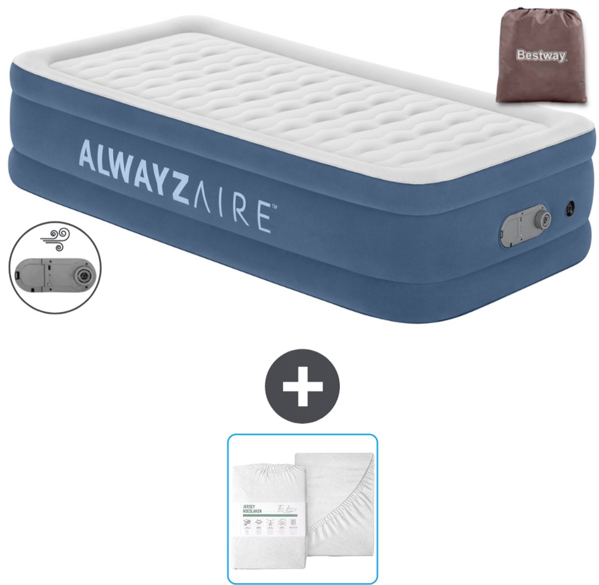 Bestway Alwayszair luchtbed - 1-Persoons - 97 x 191 x 46 cm - Blauw - Inclusief pomp en Hoeslaken