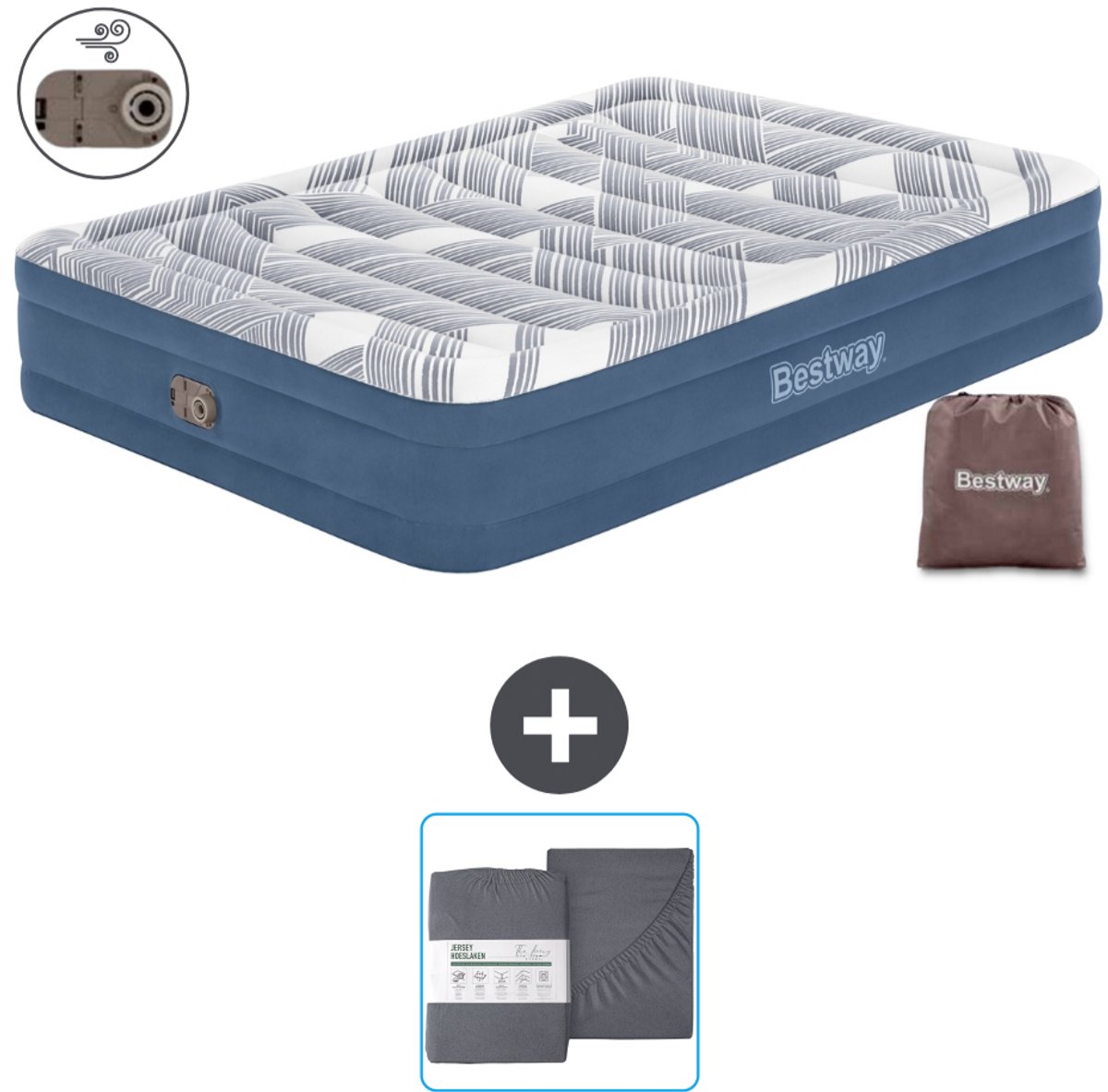 Bestway luchtbed - 2-Persoons - 152 x 203 x 36 cm - Blauw - Inclusief pomp en Hoeslaken