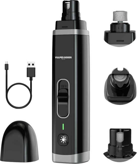 Vulpes Goods® Pets - Elektrische Nagel Vijl voor Huisdieren - Knipper - Schaar - Trimmer - Oplaadbaar - Draadloos - Diamant Vijlkop - voor Honden, Katten en Dieren - PRO - Zwart