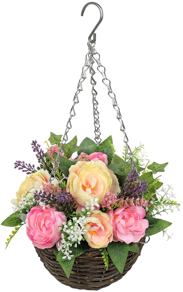 Unyqoos ® Betoverende Hangende Kunstbloemen in Luxe Gevlochten Mand voor Tijdloze Interieurdecoratie roze