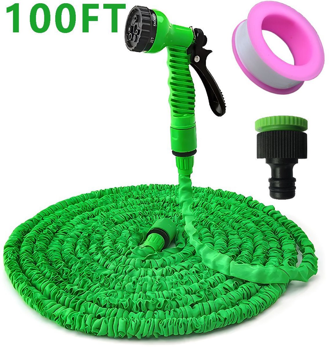 Flexibele tuinslang met sproeikop - Slang voor spuitpistool met draaiknop - Multifunctionele telescopische waterslang voor huishoudelijk wassen - Slang voor autowasstraat - Hogedrukpistool - Multifunctioneel water spuitpistool - Groen - 30 meter