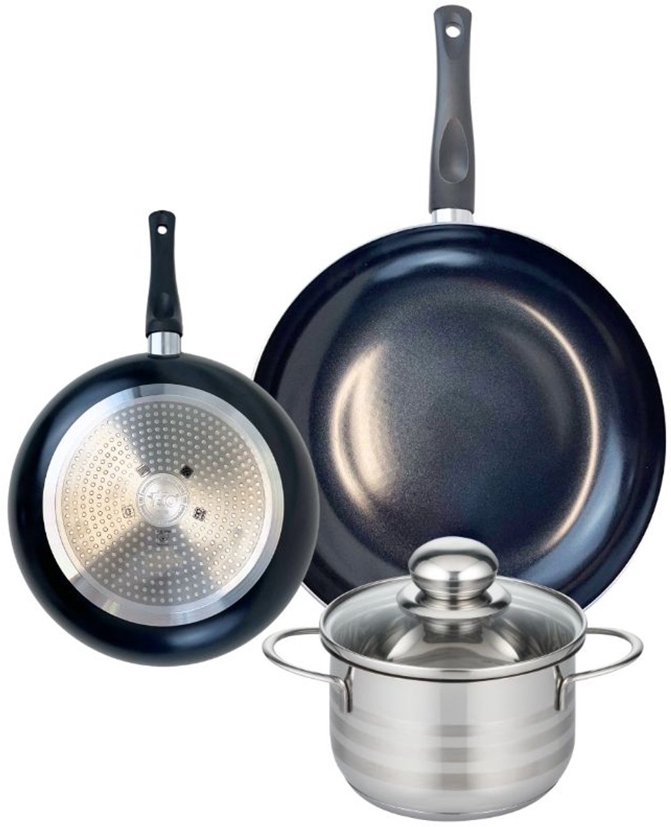 Set van 2 Koekenpannen 20 en 28 cm en 1 braadpan 16 cm Elo Prima Brillant