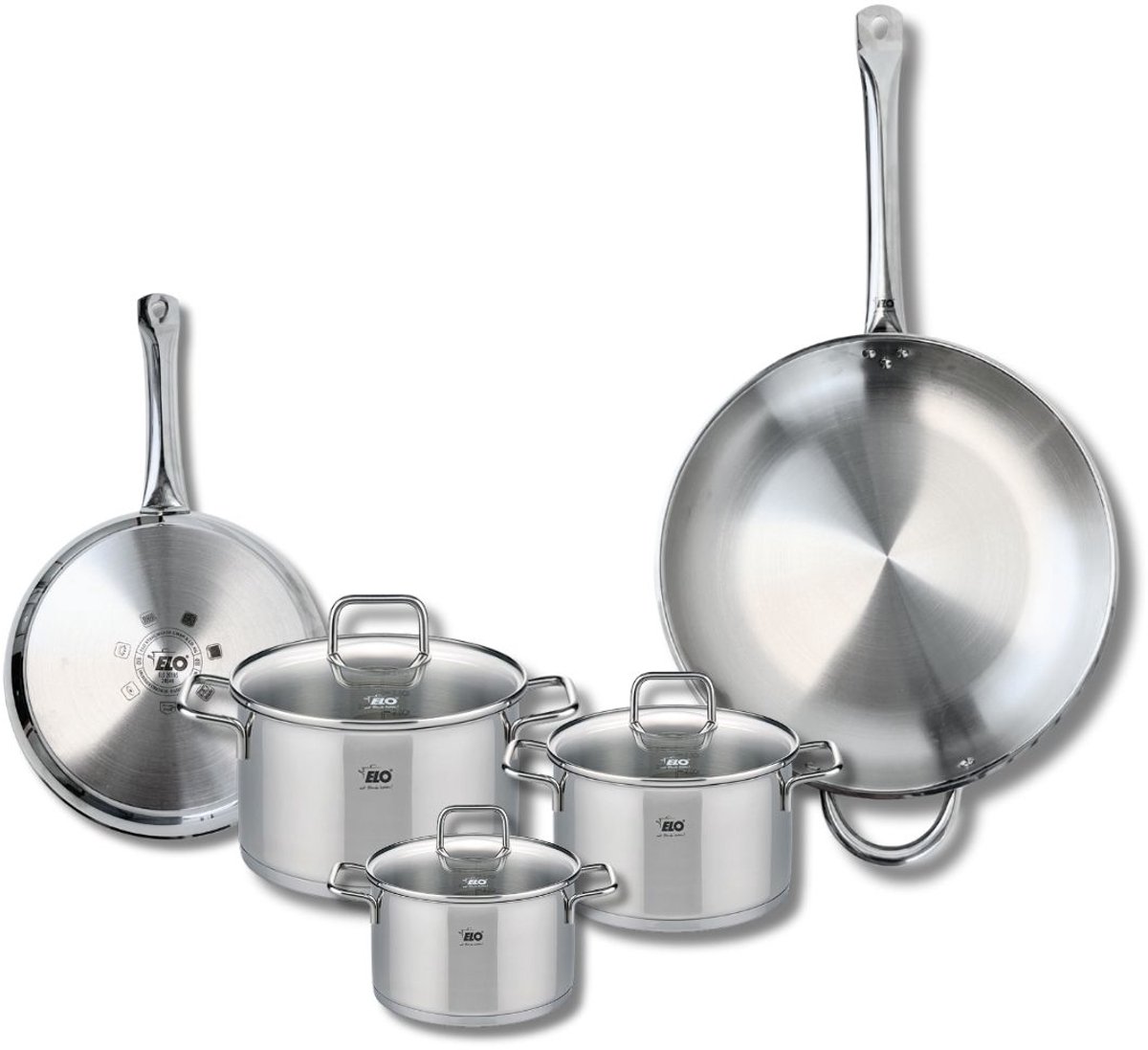 Set van 2 Koekenpannen 24 en 32 cm en 3 kookpotten 14, 16 en 20 cm Elo Profi Citrin