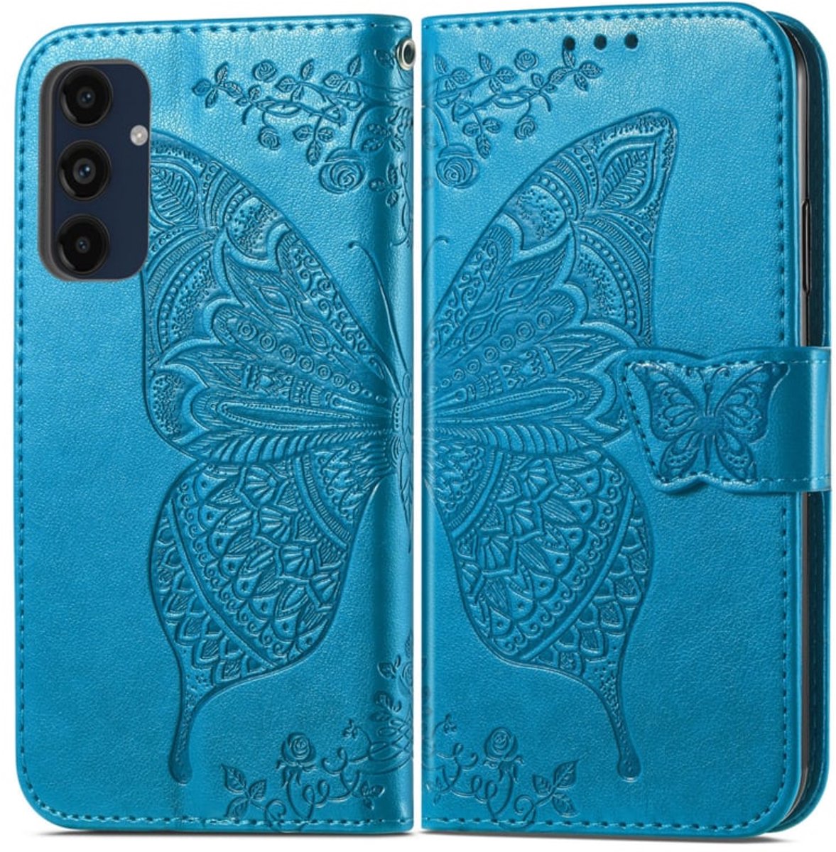 PU BookCover Hoes Etui geschikt voor Samsung Galaxy A16 - A17 - A26 Vlinders Turquoise