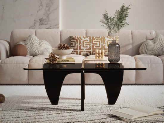 Salontafel - Zwart Hout - Glas - Tafel - Design Tafel - Coffee table - Koffietafel