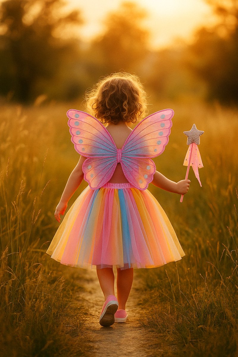 Joya Kids® Regenboog tutu met Vleugels en Staf | Tover fee Verkleedset voor Meisjes | Tutu verkleedkleding | Prinsessencape | Cape Set | Unicorn | Meisje Verkleedset | Carnvalskleding Halloween Meisjes | Met Staf, Vleugels en Tutu | Metallic Roze — afbeelding 2