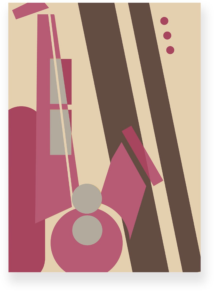 Yisual Aluminium plaat 30x40 cm - Poster - Abstracte Saxofoon - Roze - Donkerbruin - Beige - Muziek - Vintage - Muurdecoratie - Wanddecoratie