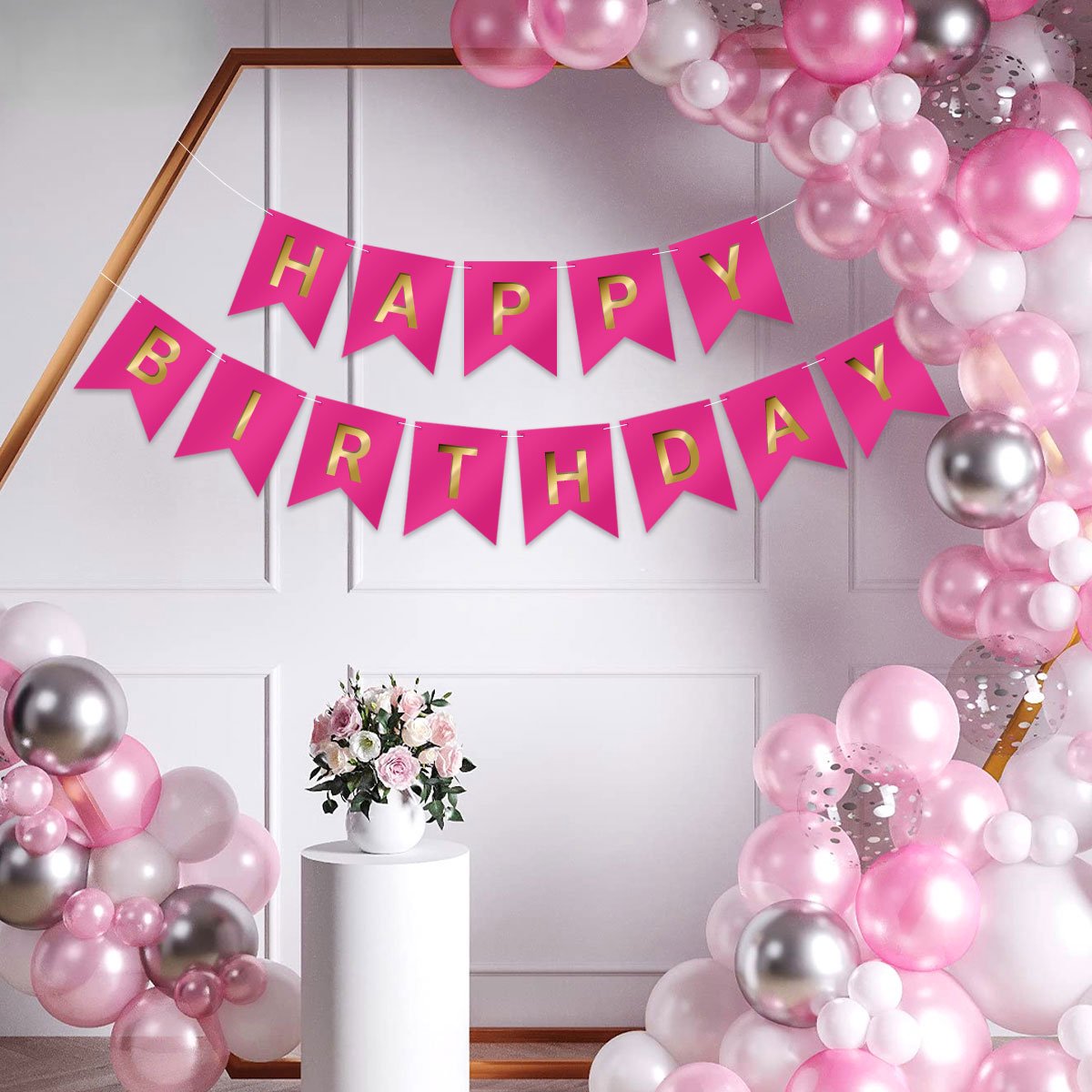 LUQ - Fuchsia & Goud Happy Birthday Slinger Verjaardag Versiering Feest Versiering Verjaardag Slinger Decoratie — afbeelding 3